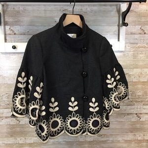 Tibi embroidered floral 3 button jacket Boho gray